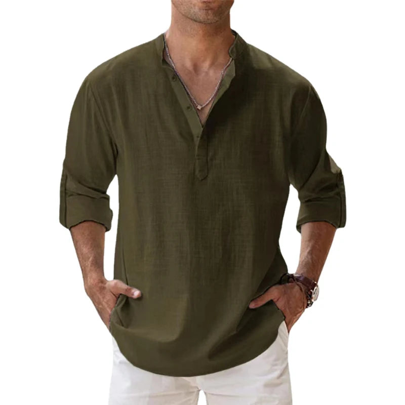 New Cotton Linen Shirts for Men Casual Lightweight Long | SAMAG