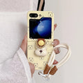 Cute 3D Bear Hand Strap Case for Samsung Galaxy Z Flip 6 5 4 3 Lanyard Ring Holder Shockproof Cover for Samsung Flip6 ZFlip5