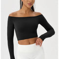 Long Sleeve Yoga T-Shirt for Women, Off Shoulder, Sexy Tight Gym Workout Top, Naked Feeling, Quick Dry Sports Activewear