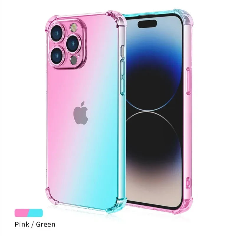 Gradient Airbag TPU Case For iPhone 16e 15 Pro Max 14 13 12 Mini 11 XR XS SE 8 7 Plus Cover Shockproof Fundas Coque Shell Capa