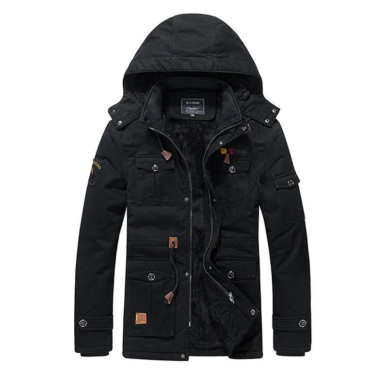 Men's Casual Winter Thick Warm Parkas Windproof Overcoats Male Military Wool Liner Hooded Down Jackets Outdoors Long Coats