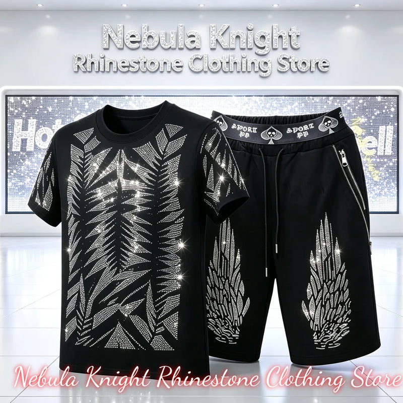 Men's Rhinestone Tracksuit Set European Luxury Streetwear Casual Daily Outfit T - Shirt And Pants - View 22 | SAMAG