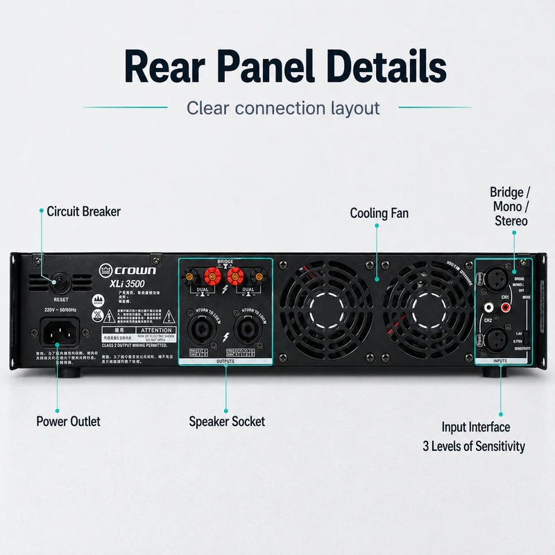 XLi 3500 Power Amplifier – Professional Audio DJ Equipment for Line Array Speakers Subwoofer Speakers Stage Wedding KTV Home Use