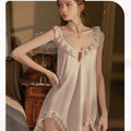 Magdalyn Women Sexy Irregular Lace Strappy Sundress Sleepwear Pajamas Nightgown Fashion Solid Loose Erotic Spaghetti Strap Dress