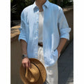 Men's Linen Shirt Cotton Blend Long Sleeve Button Down | SAMAG