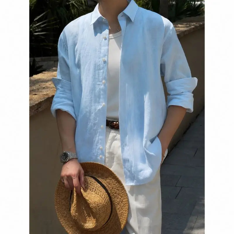 Men's Linen Shirt Cotton Blend Long Sleeve Button Down | SAMAG
