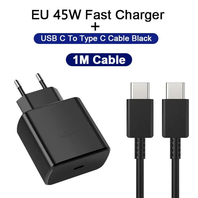 45W PD Fast Charging For Samsung S22 S23 Ultra Note10 Plus Mobile Phone USB Type C Cable Fast Quick Charging Wall Adapter