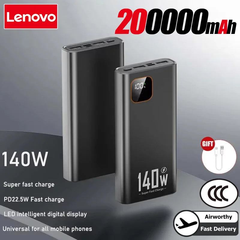 Lenovo 140W 50000mAh Ultra Capacity Power Bank Super Fast Charging CCC Portable Battery Charger For IPhone Samsung 2026 New