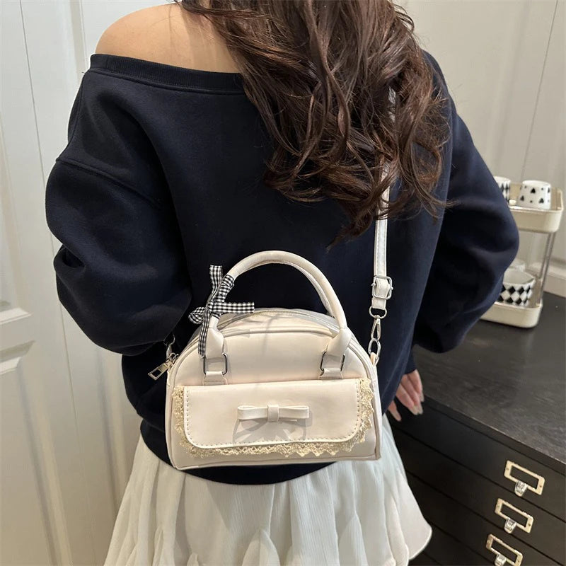 A Versatile Bow-tie Hand-held Boston Bag for Women in 2025 Korean Version, A Fashionable, Sweet and Casual Crossbody Bag