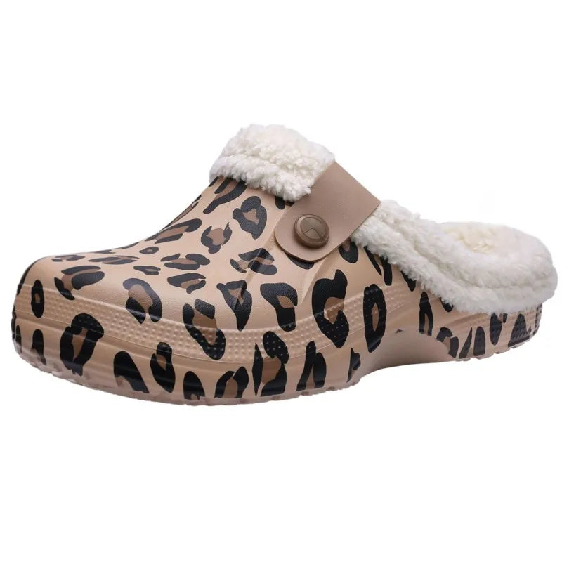 Smile Winter Fur Lined Clogs Women Fuzzy Slippers Men Warm House Slippers Adult Outdoor Waterproof Slippers Comfort Garden Clogs