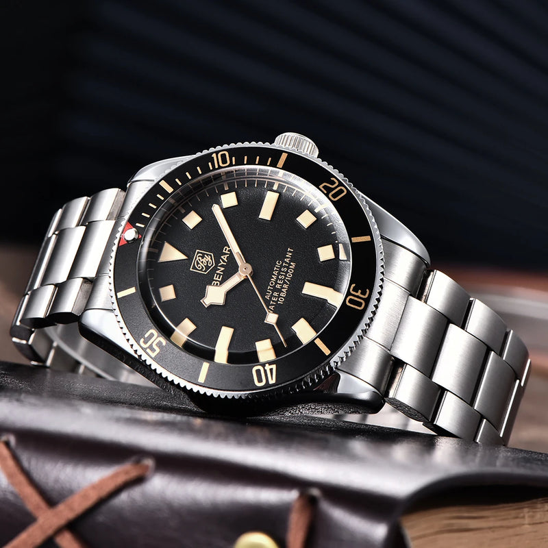 BENYAR 2026 New Men Watches Retro Black Mechanical Automatic luxury watch for men Waterproof Luminous Stainless steel wristwatch