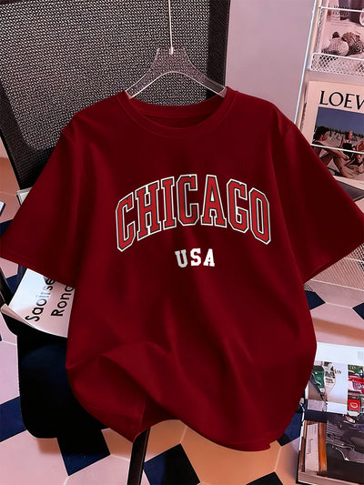 Chicago Usa Letter Printing T-Shirt Women Cotton Summer | SAMAG