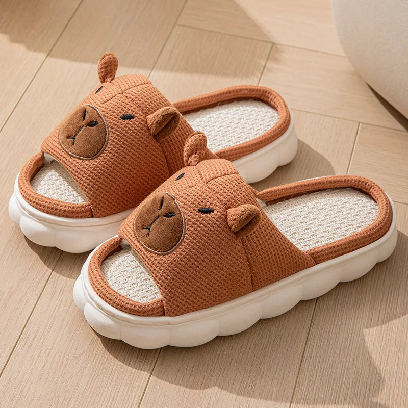 Linen Capybara Platform Women's Slippers Home New Summer Animal Designer Shoes Girls Indoor Slides Unisex Soft Non-Slip Open Toe