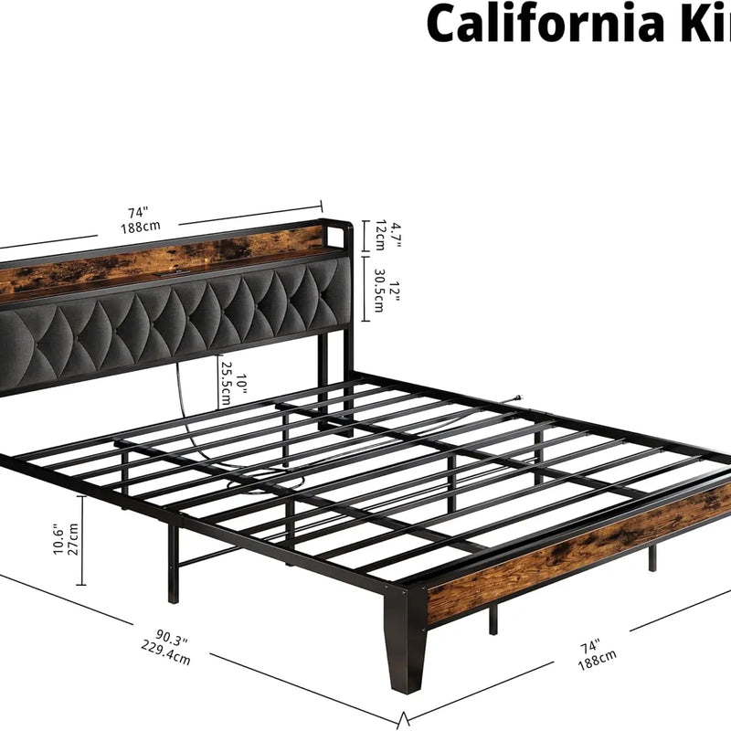 ANCTOR Twin/TwinXL/Full/Queen/King/CaliforniaKing Bed Frames, Storage Headboard with Outlets, No Noise, No Box Springs Needed