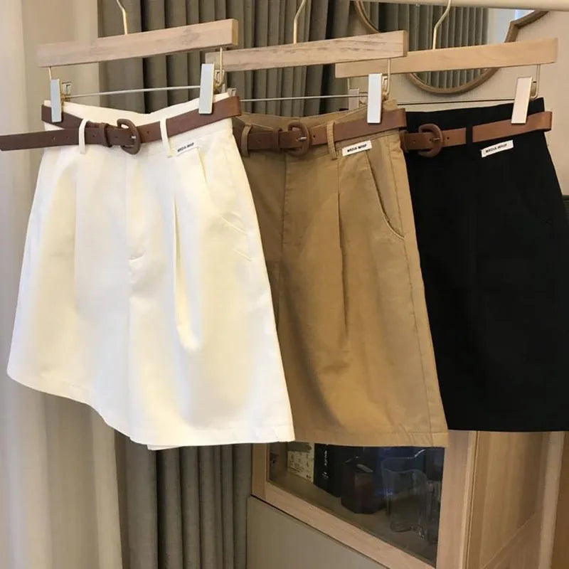 [Delivery Belt] Summer New Wide Leg Shorts Thin Cotton A-frame Shorts Office Ladies Classic Loose Casual Zipper Shorts for Women