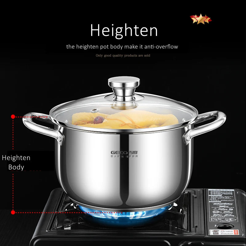 LFGB Certificated Ultra Thick 304 Stainless Steel Kitchen Stockpot Accurate Scale Stewpot Tempered Glass Saucepot for Kitchen