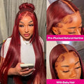 99J Burgundy Lace Front Wig Human Hair 13X6 HD Transparent Straight Lace Frontal Wigs for Women Pre Plucked 200% Density Pre Plucked Invisible Pre Cut Lace Brazilian Virgin Hair