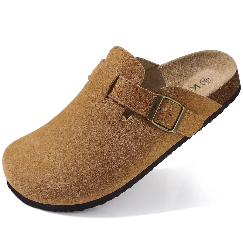 Evshine Women's Fashion Cork Clogs Sandals with Arch Support Lady Retro Mules Men Retro Potato Shoes Cork Footbed House Slippers