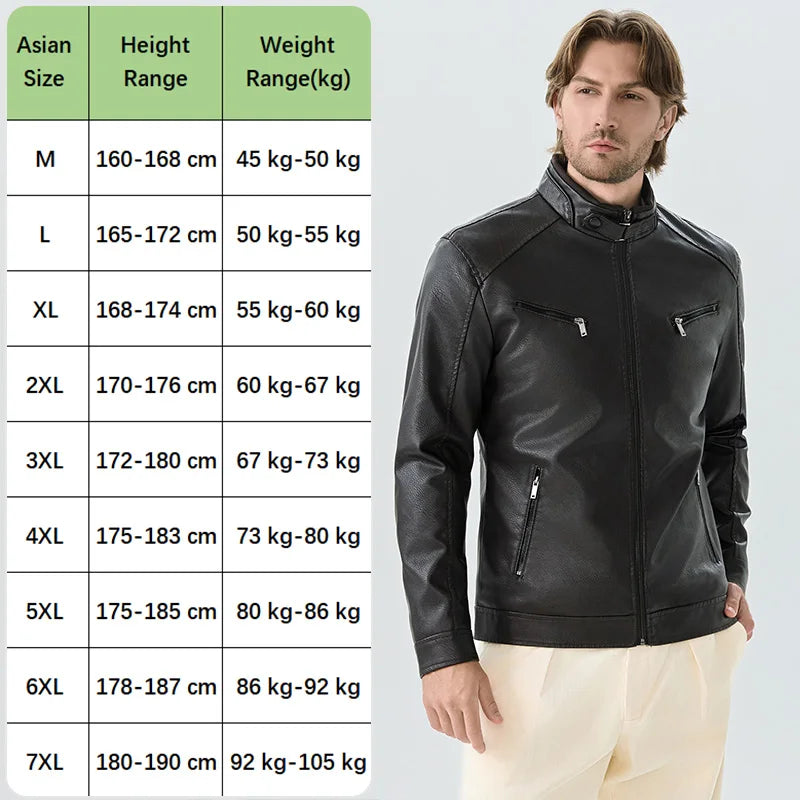 Men PU Leather Jacket Fashion Autumn Winter Stand Collar Slim Leather Jackets Warm Casual Coat Moto Biker Windproof Leather Coat