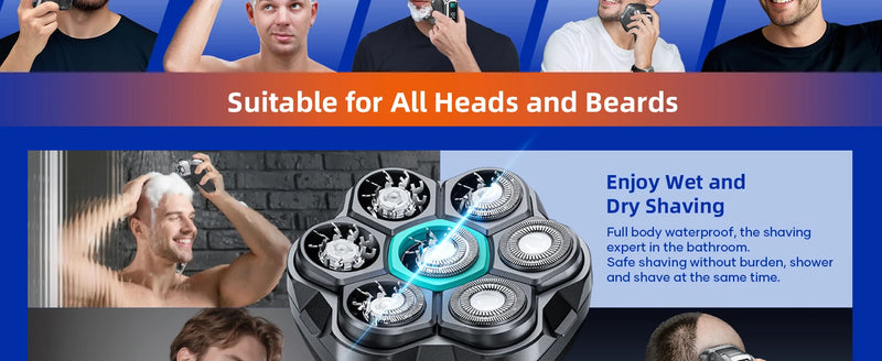 Kensen S32 Electric Head Shaver for Men 7D Floating Cutter USB-C Rechargeable 8100/8500 RPM IPX6 Waterproof Magnetic Head Razor