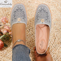 Goreyodoly women mule flats rhinestone cutout patchwork shoes elastic slip on wide fit lightweight soft sole comfort loafers
