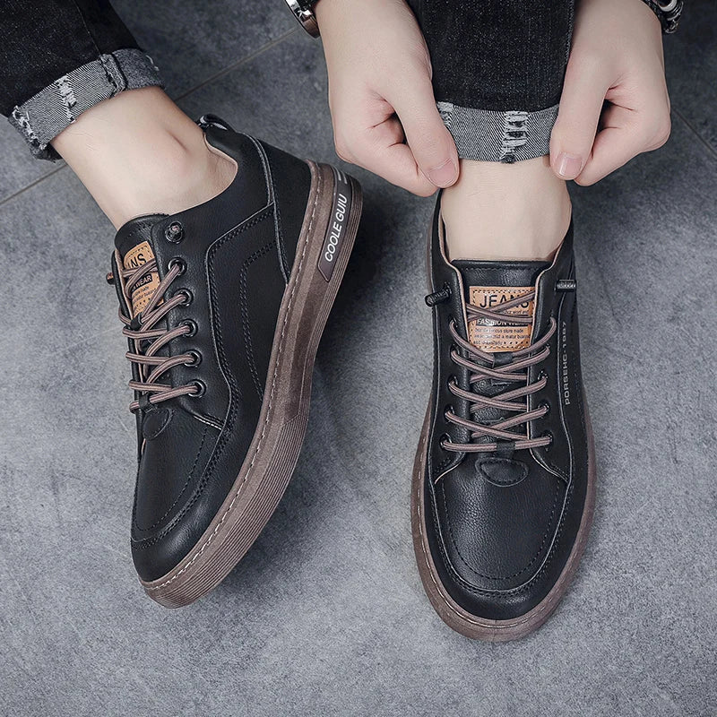 Men's Leather Shoes Casual Comfort Cricket Shoes Fashion Sneakers For Men Lightweight Driving Shoes