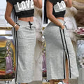 2025 Summer Two Piece Sets Women Outifit Fashion Print Colorblock O-Neck Short Sleeve Crop Top & Casual Striped Pocket Skirt Set