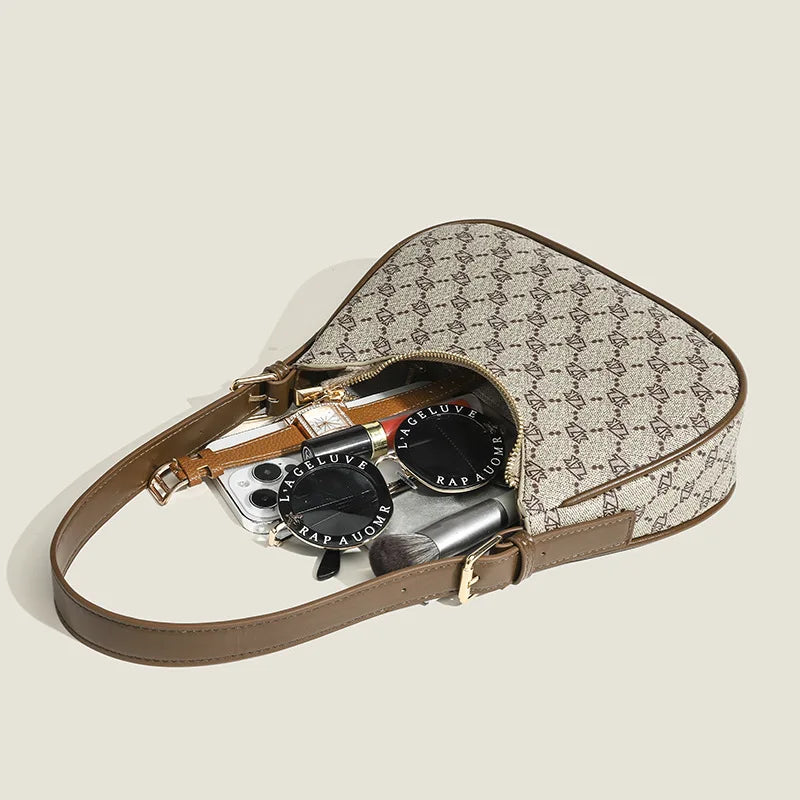 Retro Printing Female Underarm Bag Fashion High Quality Zipper Small Handbag Adjustable Strap Solid Color Shoulder Bags