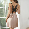 Summer Solid Silk Stain V-neck Nightgown Women's | SAMAG