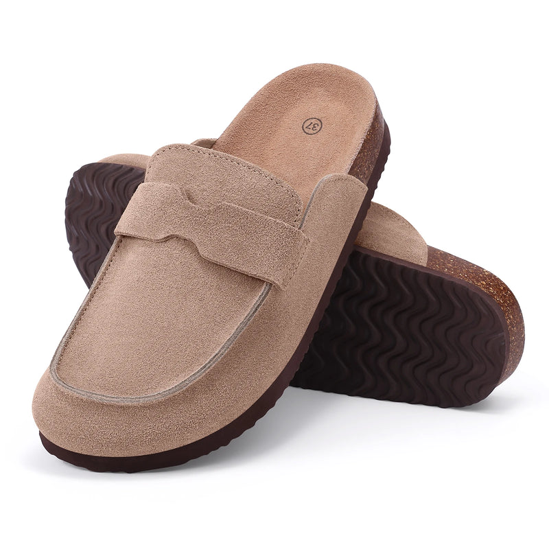 Litfun Women's Cow Suede Clogs Mens Genuine Mules Comfortable Cork Footbed Clogs Slippers Fashion Potato Shoes with Arch Support