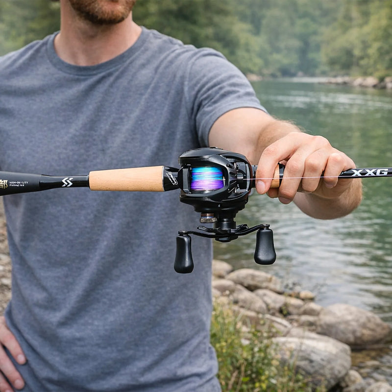 Sougayilang DC Baitcasting Fishing Rod Reel Combo 1.8m MH Full Carbon Rod 7.2:1 Gear Ratio 10kg Max Drag Fishing Tackle