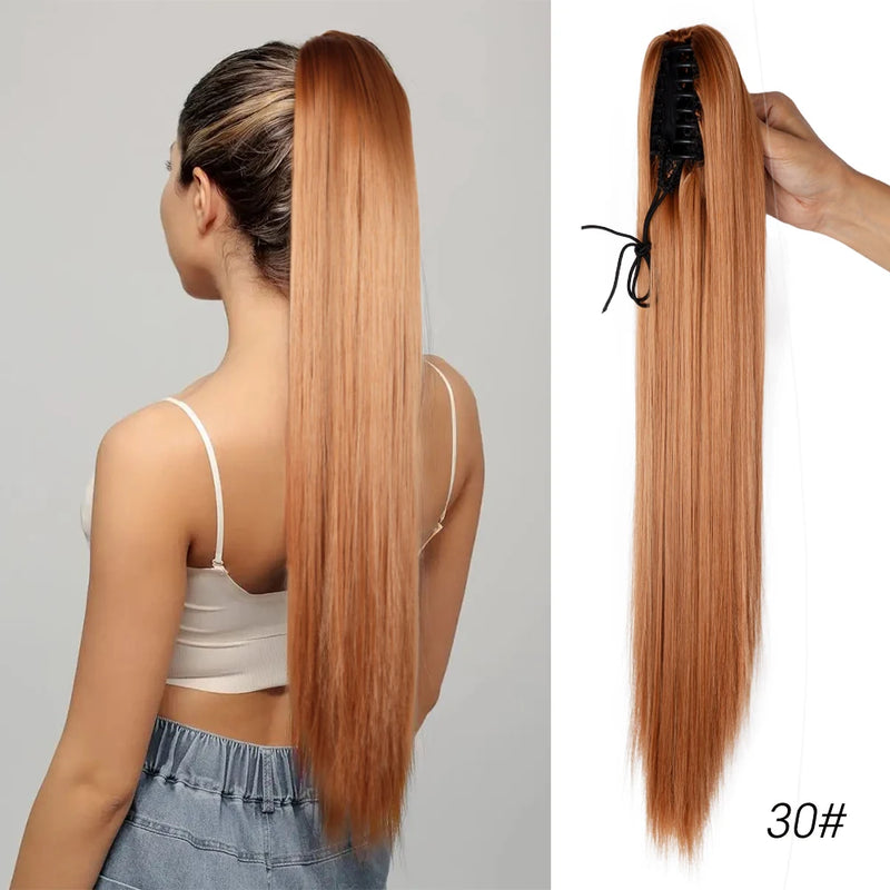 Synthetic Claw Clip On Ponytail Extension 22Inch Long Straight Wavy Ponytail Hair Ponytail With Claw Clip On Ponytail For Women