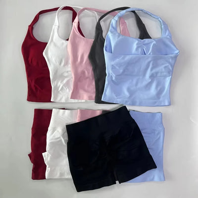 1 - Gym Set Women Backless Tank Tops High Waist Scrunch | SAMAG