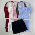 1-2pcs Gym Set Women Backless Tank Tops High Waist Scrunch Seamless Shorts High Waist Yoga Leggings Workout Sets Gym Suit