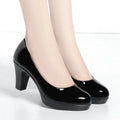 6cm 8cm Plus Size 34-42 Elegant Patent Leather Shoes Women's Platform Pumps 2026 Spring Shallow Med Block Heels Shoes Office Mom