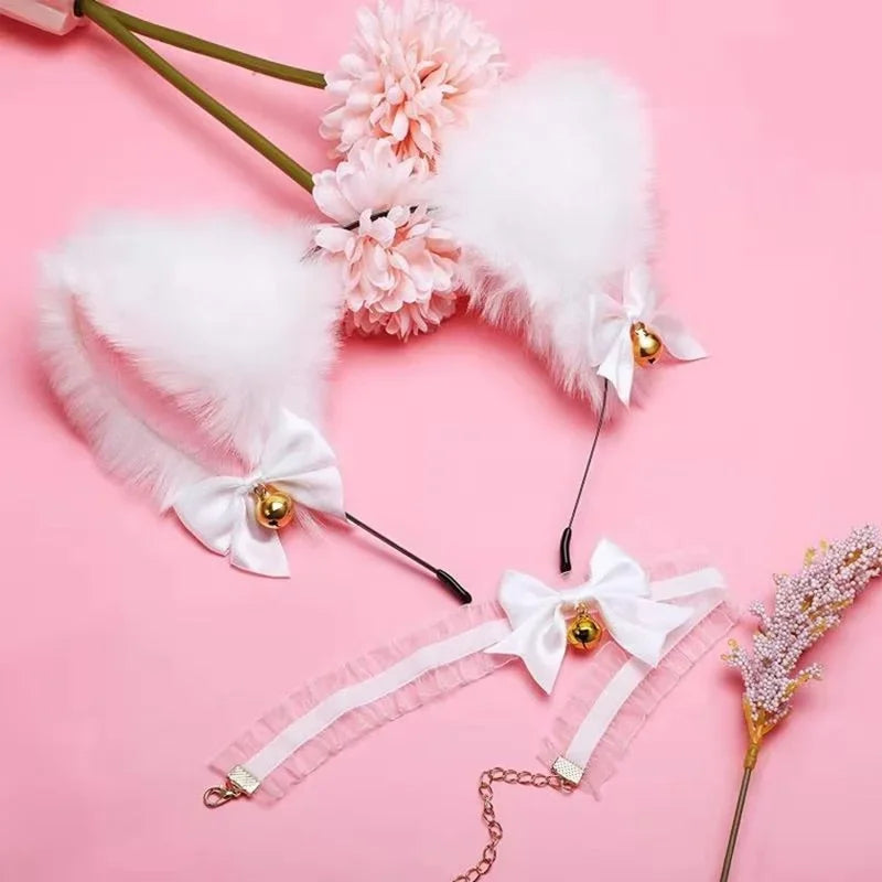 Beautiful Masquerade Halloween Cat Ears Cosplay Cat Ear Party Costume Bow Tie Bell Headwear Headband Hair Accessories
