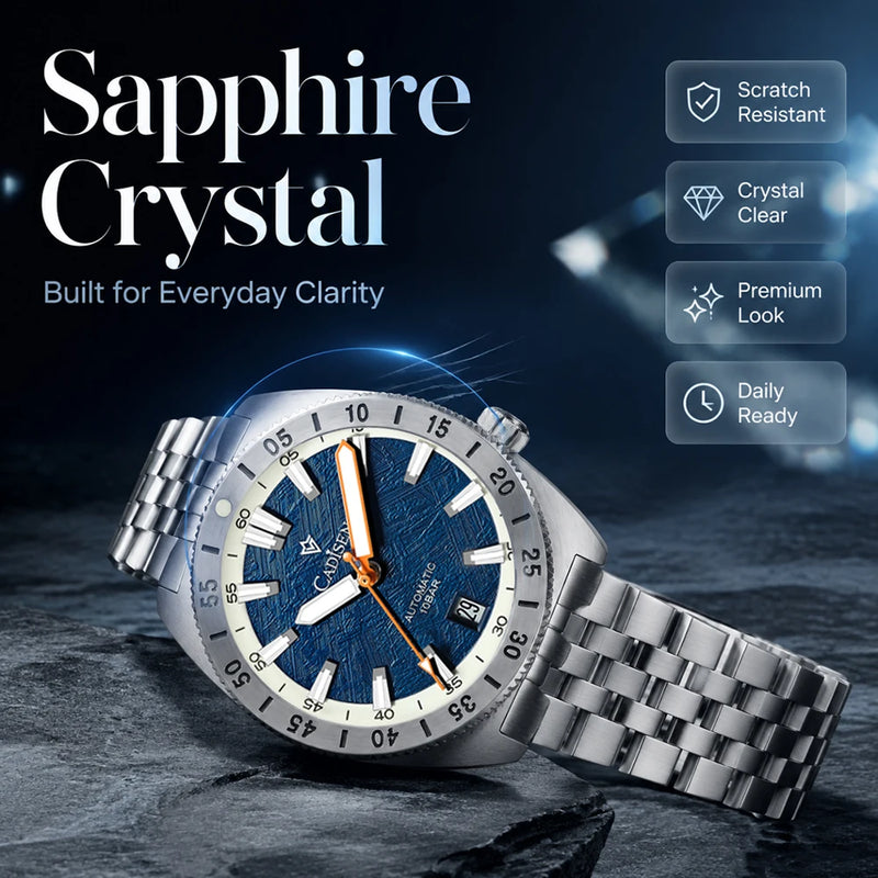 CADISEN Automatic Mechanical Wristwatch Man Meteorite Dial Business Casual 100M Waterproof 8215 MIYOTA Stainless Steel Men Watch