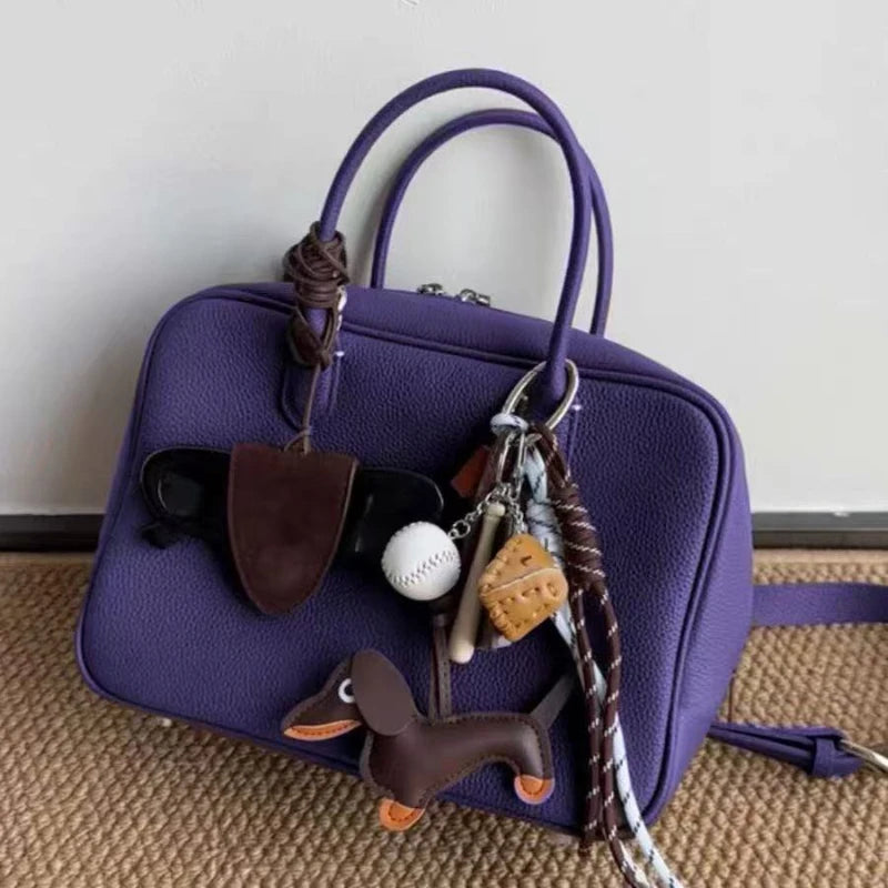 Minimalist Lychee Pattern PU Leather Handbag Women Luxury Casual Commute dating Bag Solid Color Trendy Zipper Closure Boston Bag