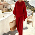 Women 2 Piece Outfit Set Hooded Cape Poncho Top & Wide Leg Pants Loose Loungewear Set Casual Ladies Tracksuit Suit Autumn New