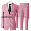 Men's Seersucker Striped Suits 2 Piece Slim Fit Summer Casual Pinstripe Suit for Men Wedding Grooms Blazer Jacket Pants Sets