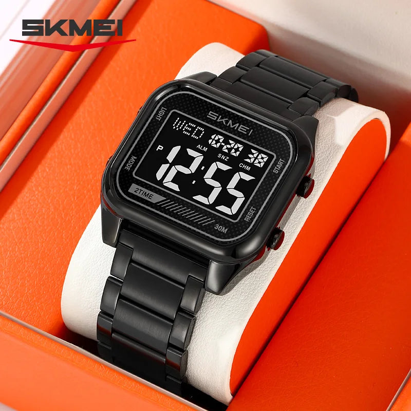SKMEI 2478 Luxury Business Men's Digital Watch Waterproof Countdown Alarm Clock Stainless Steel Fashion Electronic Clock Reloj