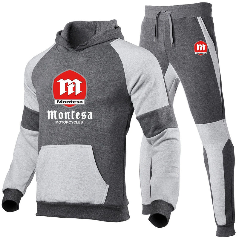 Spring Autumn Men's Montesa Motorcycle Logo Print Patchwork Pullover Hoodies+Personality Drawstring Sports - View 7 | SAMAG
