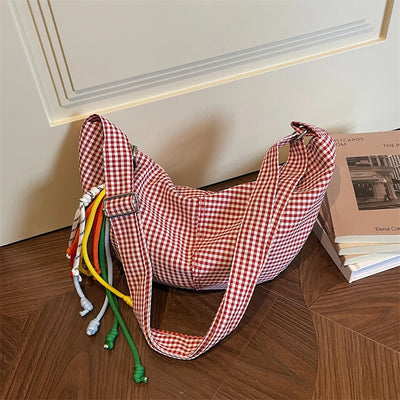 Microfiber Plaid Zipper Hobos Bags Spring/summer | SAMAG