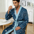 Men's lightweight quick-drying pajama bathrobe - 3D digital printing, non-fading design, stand-up collar and adjustable waistban