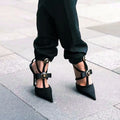 2025 New Bow Tie Thin Heel Pointed Toe Sexy Roman Straight Strap High-heeled Sandals for Women