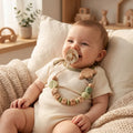 Personalized Name Pacifier Clip Silicone Wooden Dinosaur Baby Teether Holder BPA Free Custom Soother Chain Handmade Dummy Clip