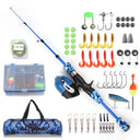 Kids Fishing Rod and Reel Combo Full Kit 1.2m/1.5m Telescopic Casting Rod Pole with Spincast Reel and Hooks Lures Swivels Carry