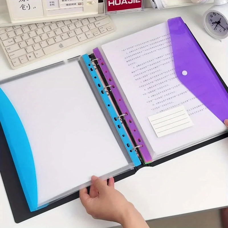 6/12pcs A4 11 Holes Binder Pocket Organizer Folders Transparent File Bag Document Pouch with Button Label for School Home Office