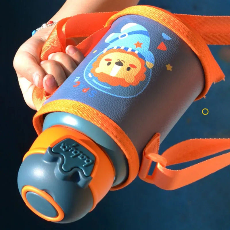 480ml Kids Thermos Bottle Cute Children's Thermal Water Bottle with Straw Stainless Steel Thermos Mug for Kid Portable Water Cup