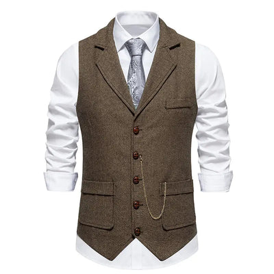 Men's Suit Vest Fashion Turn-Down Collar Pockets England | SAMAG